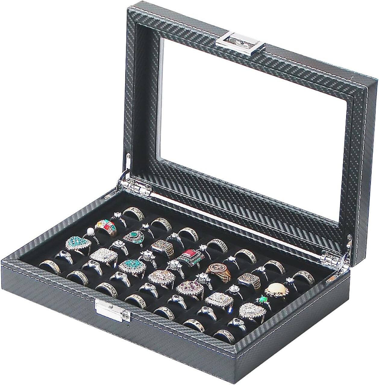 49-Slot Ring Organizer Box with Clear Lid, Elegant Ring Display and Storage Tray for Women